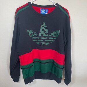 ADIDAS Leopard Crew Neck Sweater trefoil Green Red Colorblock Shirt Sz Medium